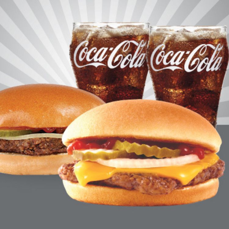 1 pcs Beef Burger + 1 pcs Cheese Burger + 2 pcs Coca Cola by Wendy's